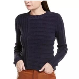 VINCE XS Mixed Ribbed Navy Blue 90% Cotton  crewneck cable chunky knit sweater